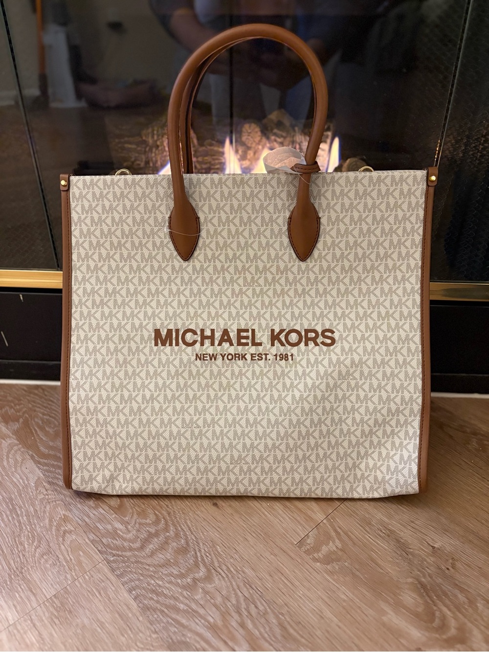 Michael Kors Cream Canvas Tote with Brown Trim
